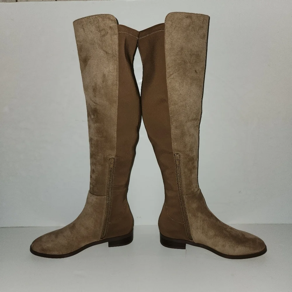 J.Crew Factory Sueded Knee High Boots with Stretch, Camel, Size 7